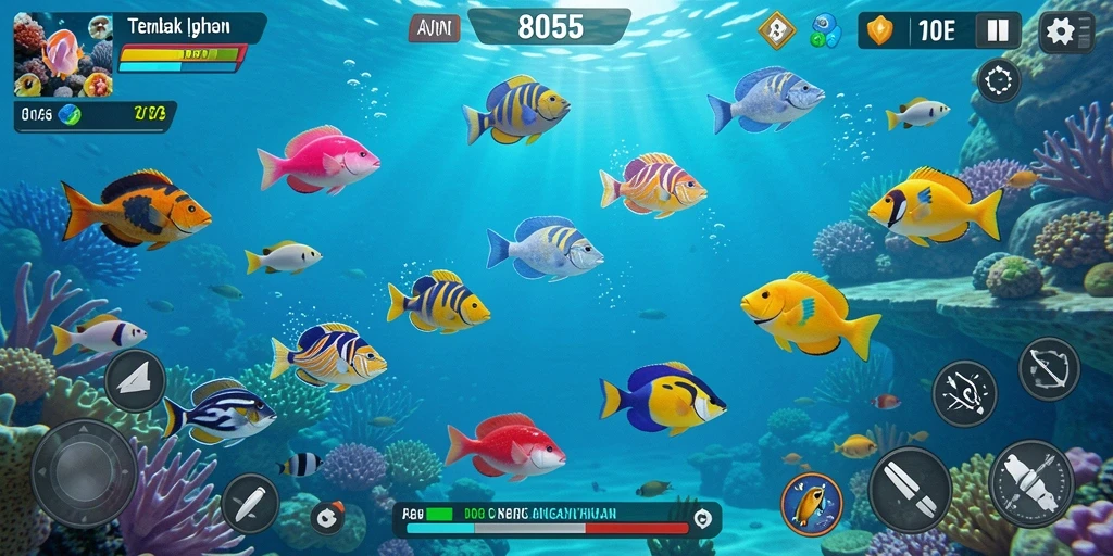 Gameplay mengasyikkan saat menangkap ikan di 8055.