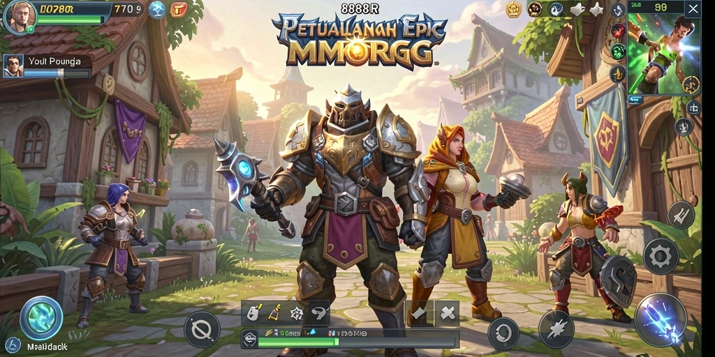 Screenshot gameplay 888R menampilkan pertarungan epik di dunia fantasi.