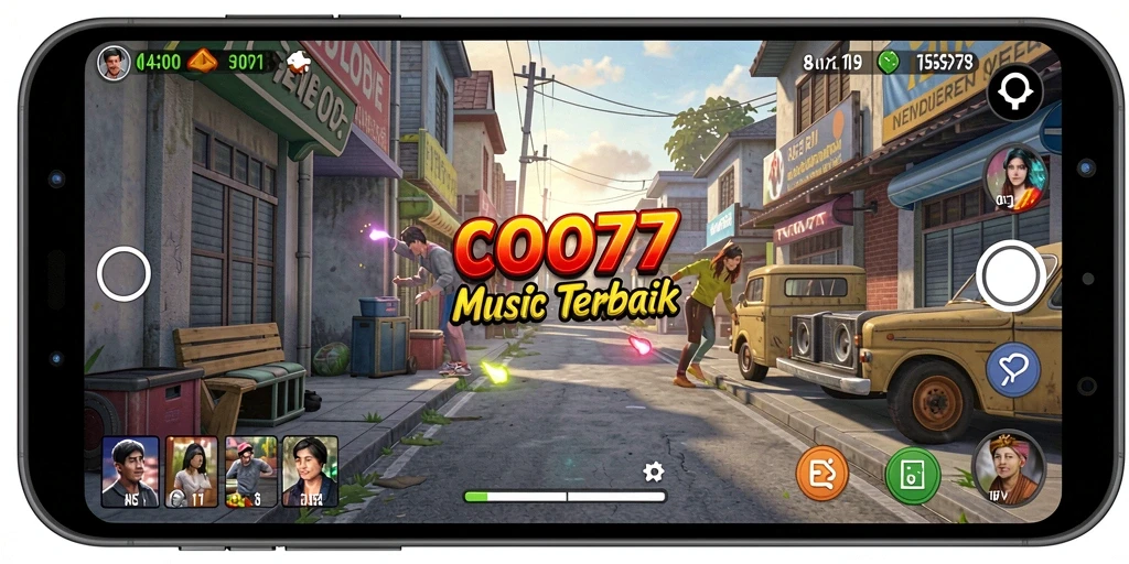 Screenshot gameplay COO77 menampilkan pengguna berinteraksi dengan musik.
