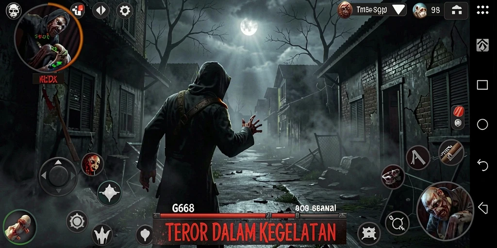 Screenshot utama G668 menampilkan momen seram dalam permainan dengan suasana yang gelap.