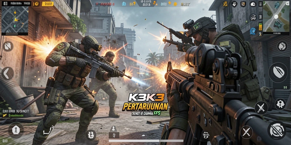 Screenshot K3K3 menunjukkan aksi baku tembak yang intens.