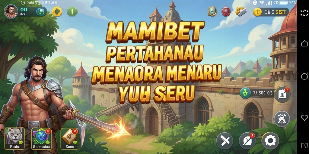 Screenshot gameplay MAMIBET menampilkan menara yang kuat melawan gelombang musuh.