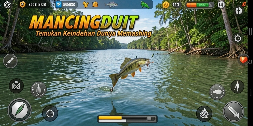 Tampilan screenshot MANCINGDUIT dengan gameplay memancing yang menarik.
