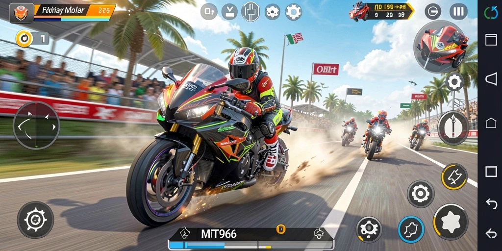 Tampilan gameplay seru dalam balapan motor MT966.