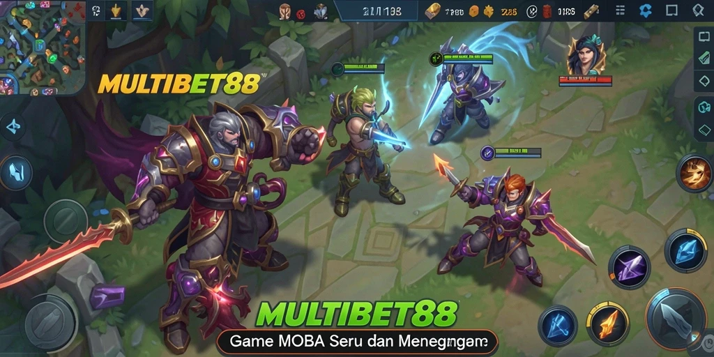 Tangkapan layar gameplay MULTIBET88 yang menampilkan pertempuran intens di arena MOBA.