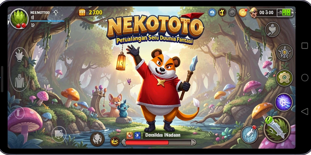 Tampilan gameplay seru di NEKOTOTO dengan karakter menjelajah dunia fantasi.