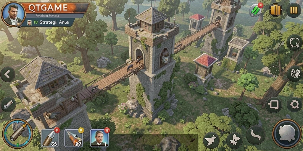 Screenshot menampilkan aksi intens dalam game Tower Defense QTGAME.