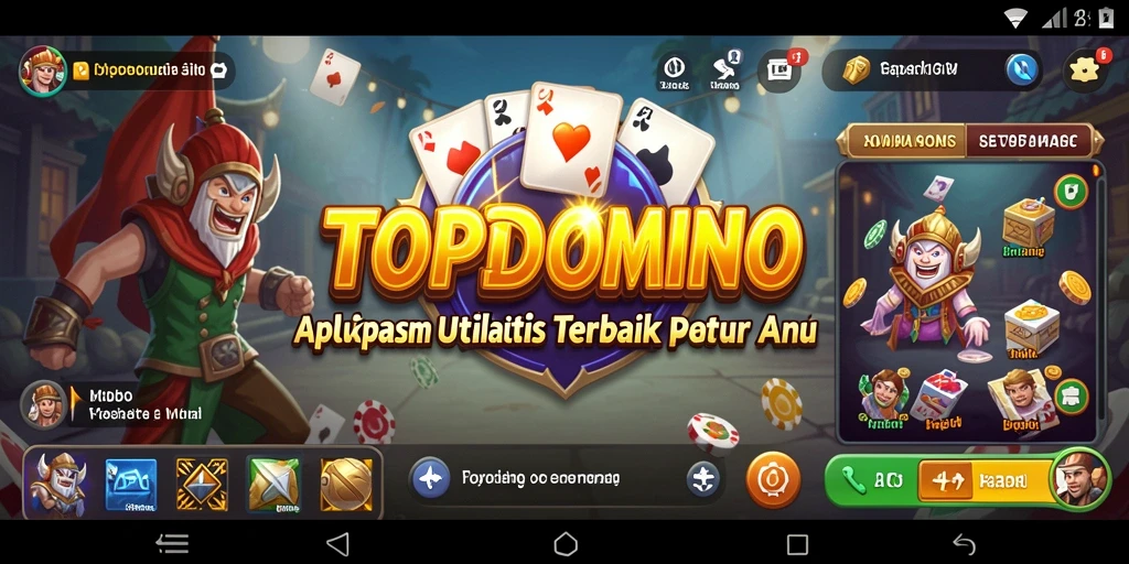 Tampilan aplikasi TOPDOMINO yang menampilkan berbagai fitur utilitas dengan jelas.