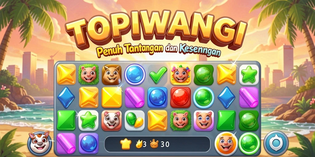 Gameplay Match-3 yang seru dan mendebarkan di TOPIWANGI.