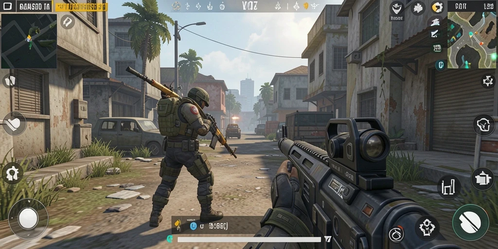Tampilan gameplay V07 yang intens dan menegangkan dalam genre FPS.