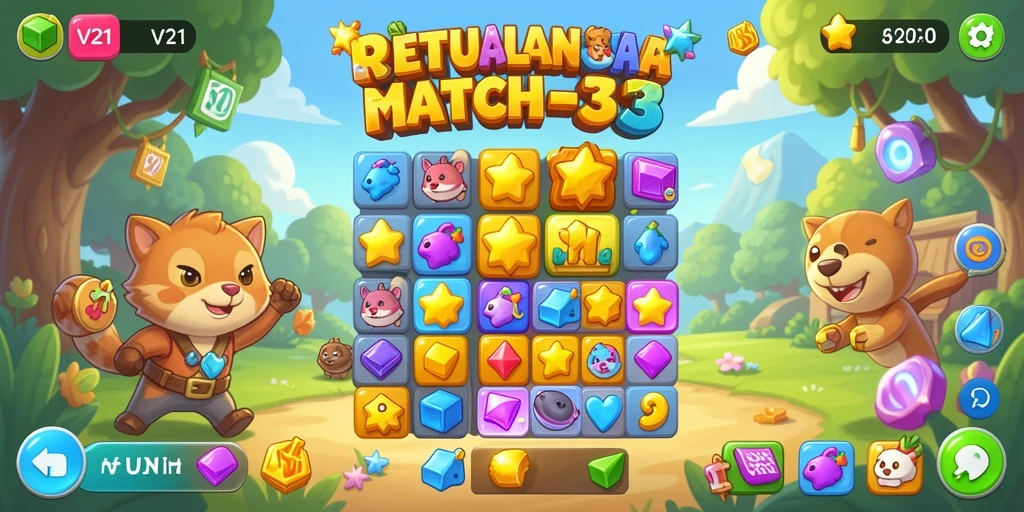 Screenshot utama V21 menunjukkan gameplay Match-3 yang seru dan menantang.