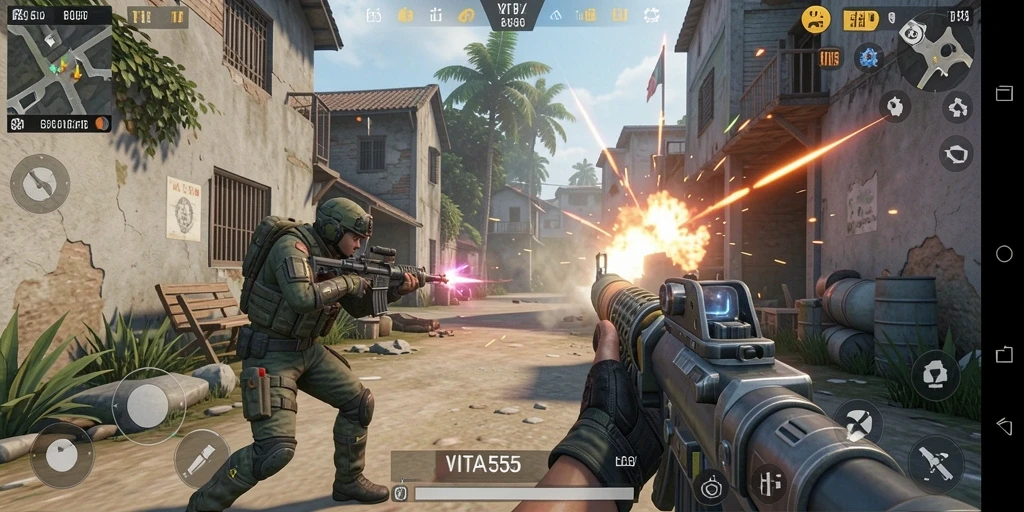 Tampilan aksi intens di game FPS VITA555.